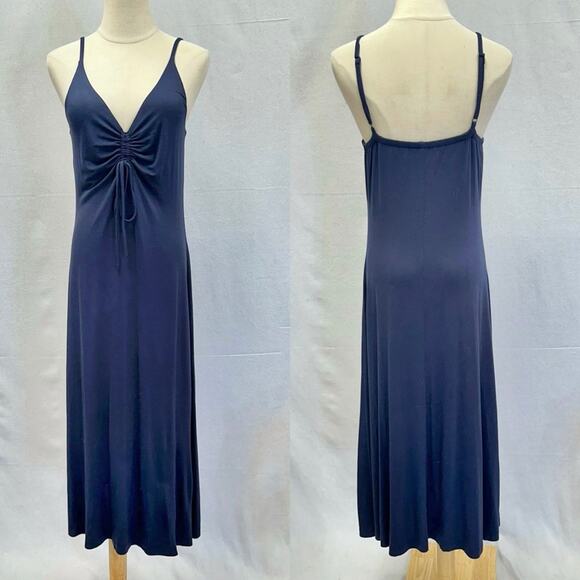 Lou & Grey Signaturesoft navy stretch jersey knit midi dress size medium - Picture 3 of 14